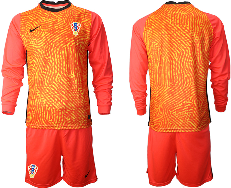 Cheap Men 2021 European Cup Croatia red Long sleeve goalkeeper Soccer Jersey